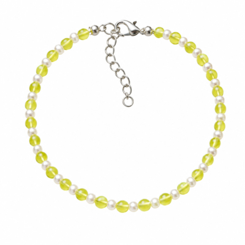 Preview: Neon Sunshine & Pearl Glow Fußkettchen Handgemacht mit Glasperlen & Edelstahl